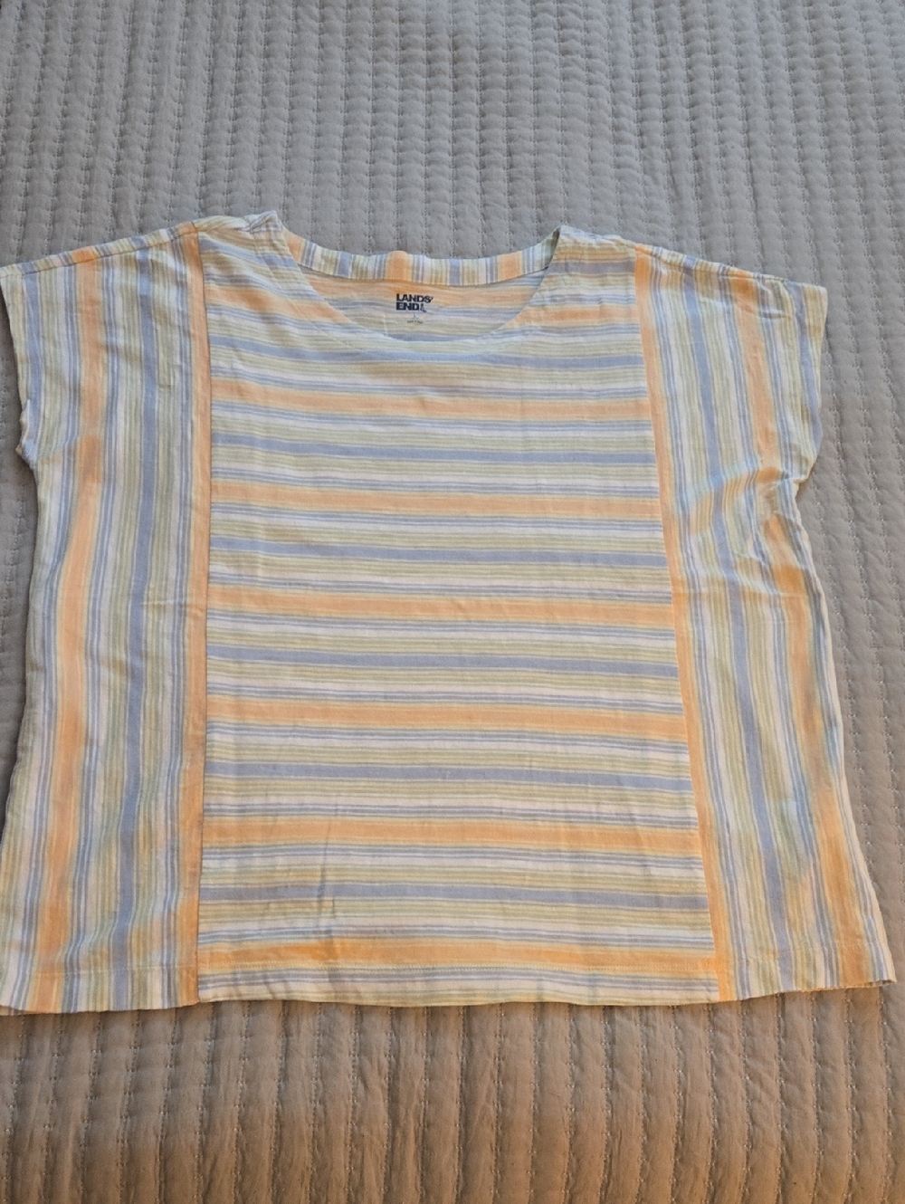 Lands' End Pastel Yellow and Light Blue Striped Short Sleeve Tee